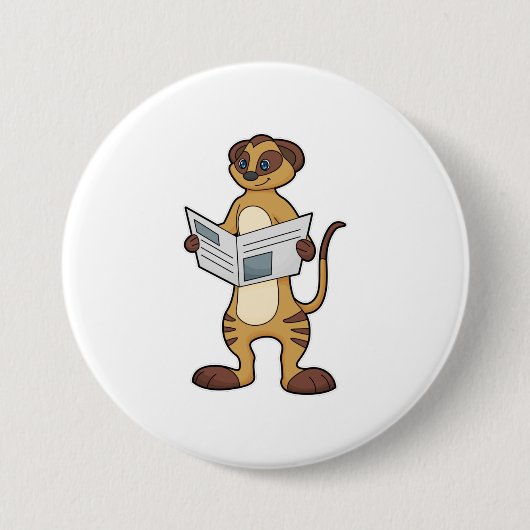 Meerkat leest een krant ronde button 7,6 cm (Voorkant)