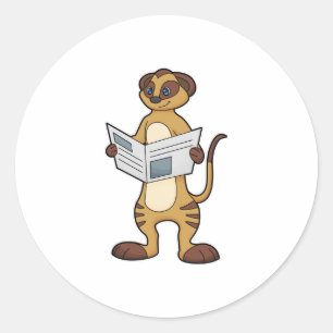 Meerkat leest een krant ronde sticker