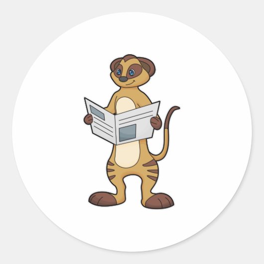 Meerkat leest een krant ronde sticker (Voorkant)