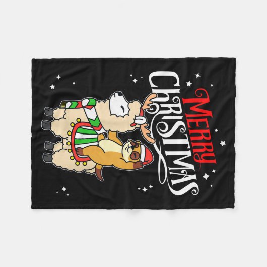 Meerkat Merry Christmas Reindeer Llama Riding Meer Fleece Deken (Voorkant (Horizontaal))