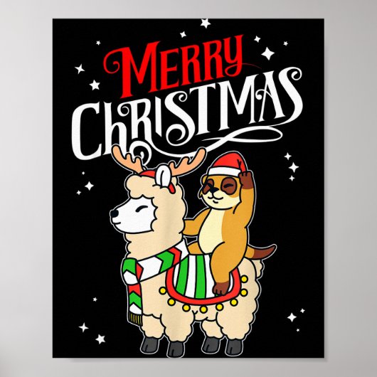 Meerkat Merry Christmas Reindeer Llama Riding Meer Poster (Voorkant)