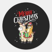 Meerkat Merry Christmas Reindeer Llama Riding Meer Ronde Sticker (Voorkant)