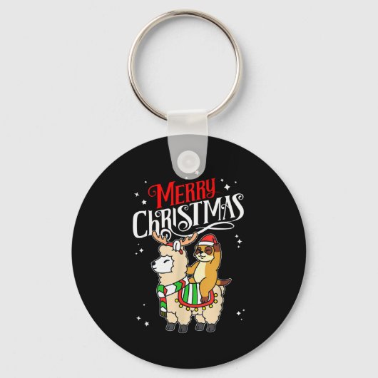 Meerkat Merry Christmas Reindeer Llama Riding Meer Sleutelhanger (Voorkant)