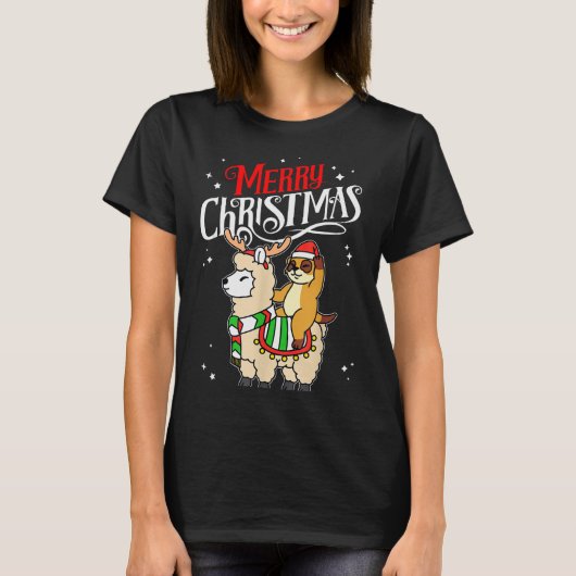 Meerkat Merry Christmas Reindeer Llama Riding Meer T-shirt (Voorkant)