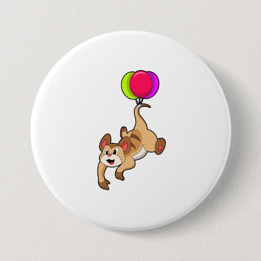 Meerkat met ballon ronde button 7,6 cm (Voorkant)