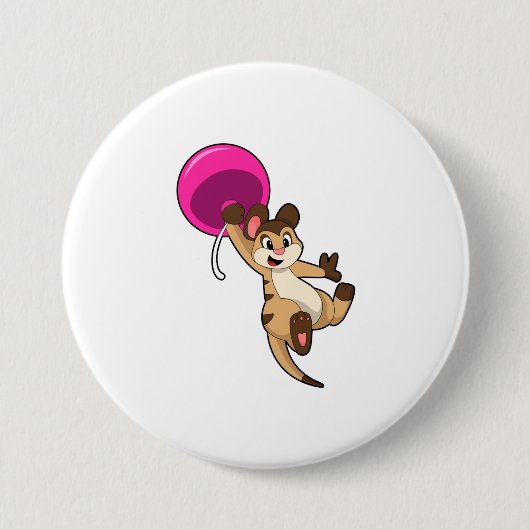Meerkat met ballon ronde button 7,6 cm (Voorkant)