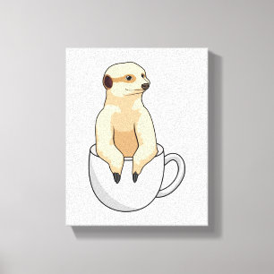 Meerkat met beker koffie canvas afdruk