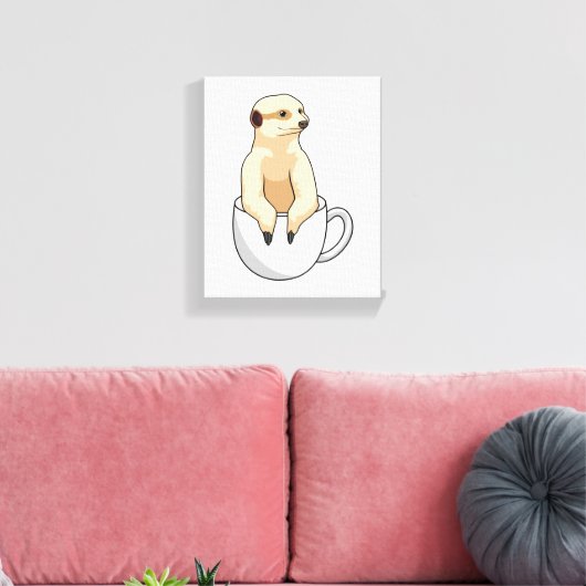 Meerkat met beker koffie canvas afdruk (Insitu (Woonkamer))