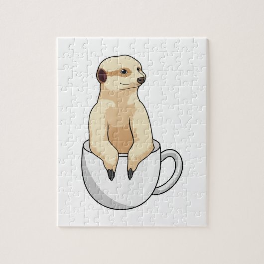 Meerkat met beker koffie legpuzzel (Verticaal)