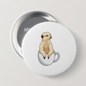 Meerkat met beker koffie ronde button 7,6 cm (Voorkant /achterkant)