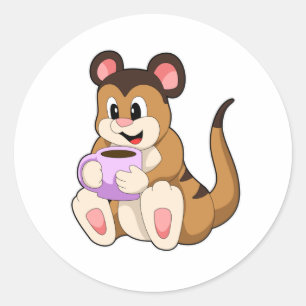 Meerkat met beker koffie ronde sticker