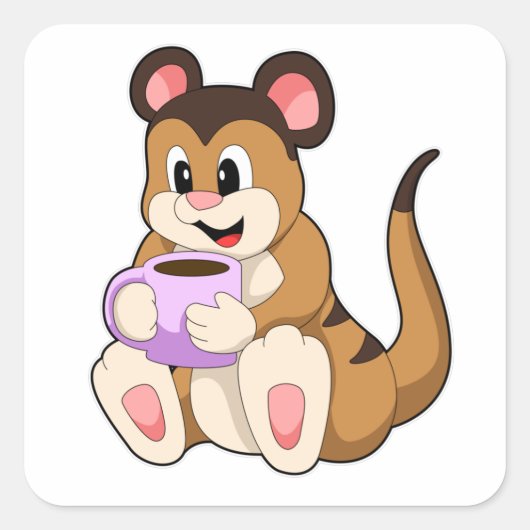 Meerkat met beker koffie vierkante sticker (Voorkant)