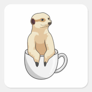 Meerkat met beker koffie vierkante sticker