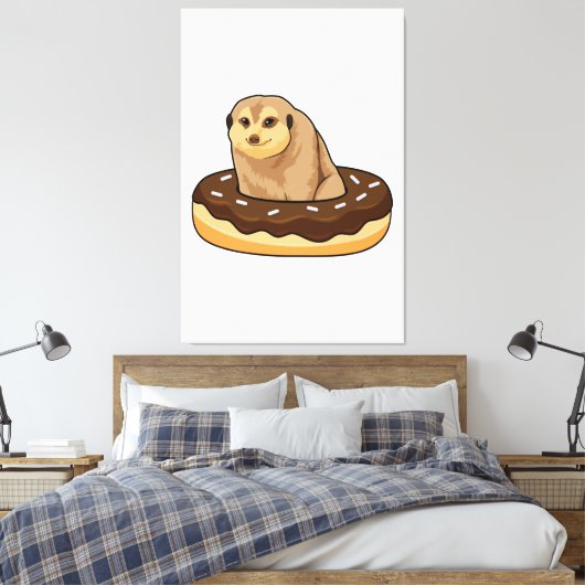 Meerkat met Donut Canvas Afdruk (Insitu (Slaapkamer))
