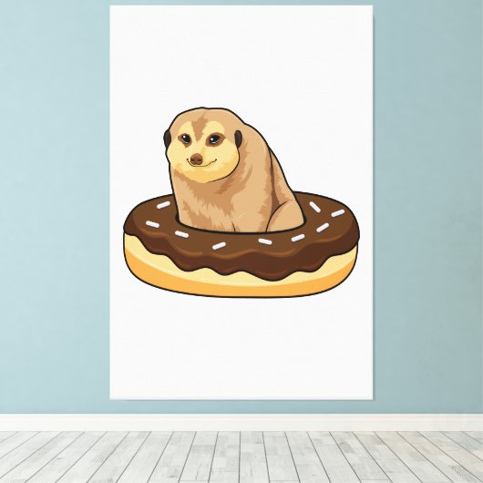 Meerkat met Donut Canvas Afdruk (Insitu (Houten vloer))