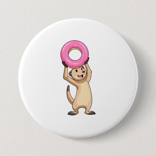 Meerkat met Donut Ronde Button 7,6 Cm (Voorkant)