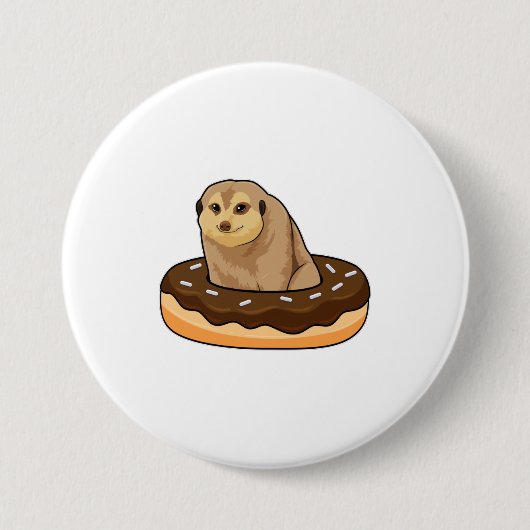 Meerkat met Donut Ronde Button 7,6 Cm (Voorkant)