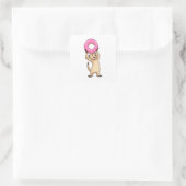 Meerkat met Donut Vierkante Sticker (Tas)