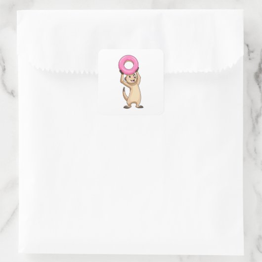 Meerkat met Donut Vierkante Sticker (Tas)