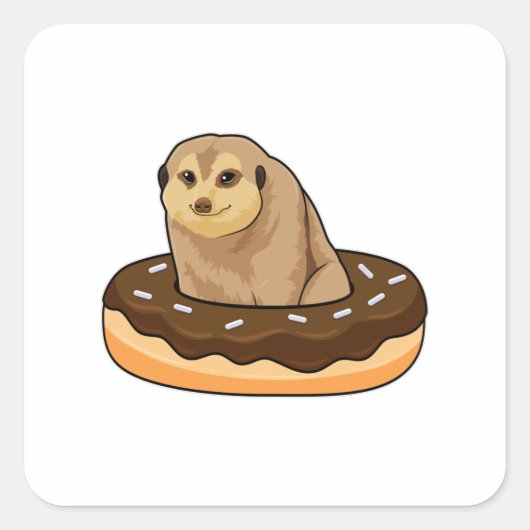 Meerkat met Donut Vierkante Sticker (Voorkant)