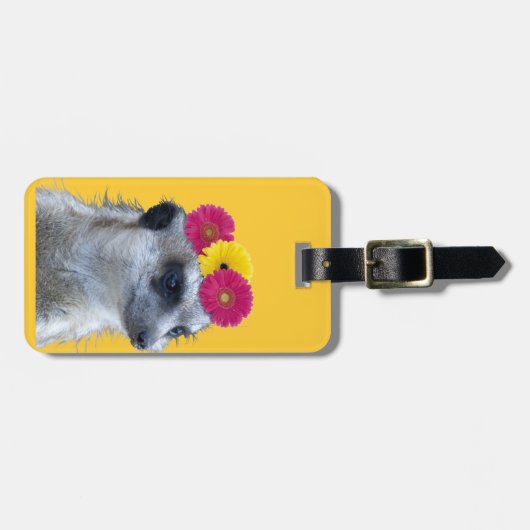 Meerkat met drie heldere duitse daisies bagagelabel (Voorkant horizontaal)