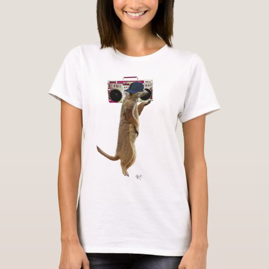 Meerkat met getto Blaster 2 van de Boom Box T-shirt (Voorkant)