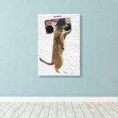 Meerkat met getto-blaster van de zoomdoos canvas afdruk (Insitu (Houten vloer))