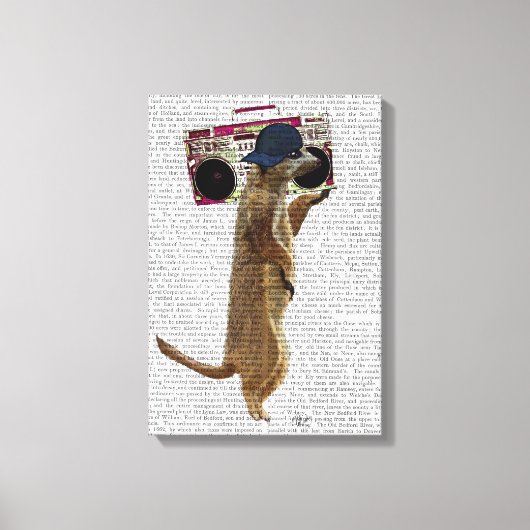 Meerkat met getto-blaster van de zoomdoos canvas afdruk (Voorkant)