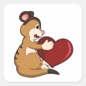 Meerkat met hart vierkante sticker (Voorkant)