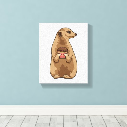 Meerkat met Muffin Canvas Afdruk (Insitu (Houten vloer))