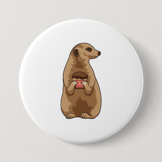 Meerkat met Muffin Ronde Button 7,6 Cm (Voorkant)
