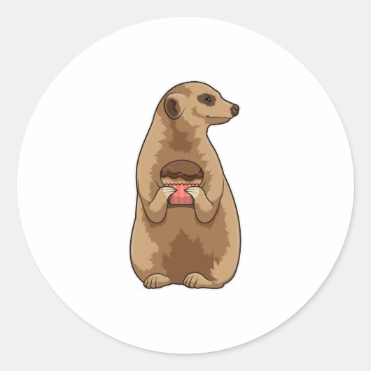 Meerkat met Muffin Ronde Sticker (Voorkant)