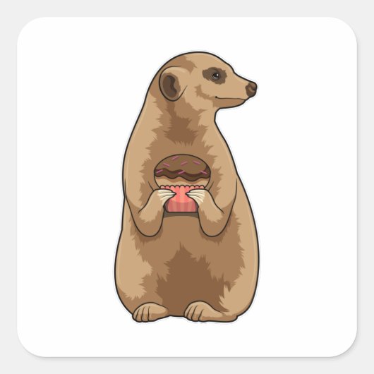 Meerkat met Muffin Vierkante Sticker (Voorkant)