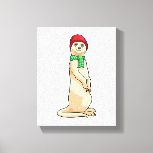 Meerkat met Pet en Scarf Canvas Afdruk (Voorkant)