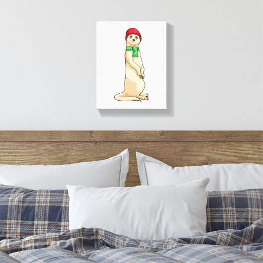 Meerkat met Pet en Scarf Canvas Afdruk (Insitu (Slaapkamer))