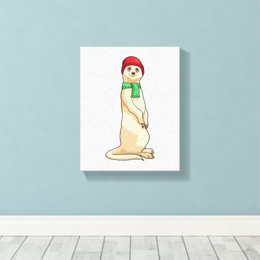 Meerkat met Pet en Scarf Canvas Afdruk (Insitu (Houten vloer))