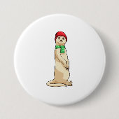 Meerkat met Pet en Scarf Ronde Button 7,6 Cm (Voorkant)