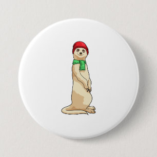 Meerkat met Pet en Scarf Ronde Button 7,6 Cm