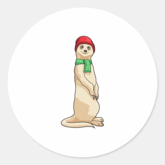 Meerkat met Pet en Scarf Ronde Sticker (Voorkant)
