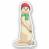 Meerkat met Pet en Scarf Sticker (Voorkant)