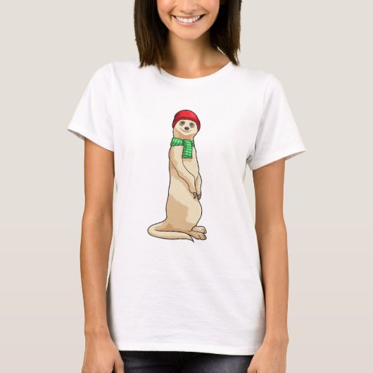 Meerkat met Pet en Scarf T-shirt (Voorkant)