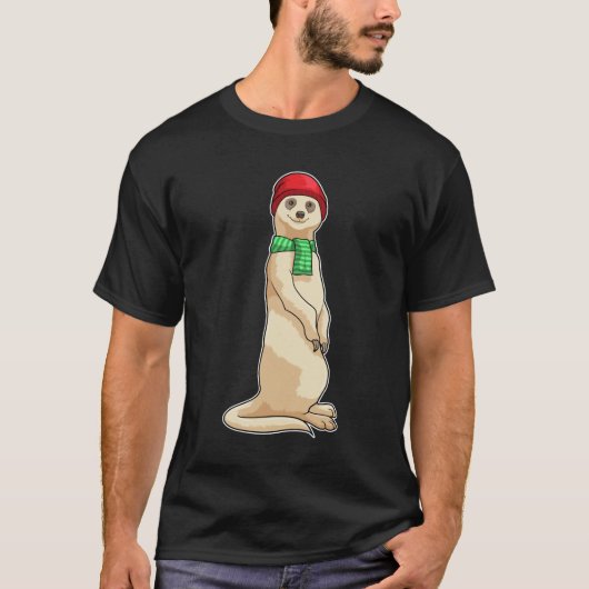 Meerkat met Pet en Scarf T-shirt (Voorkant)
