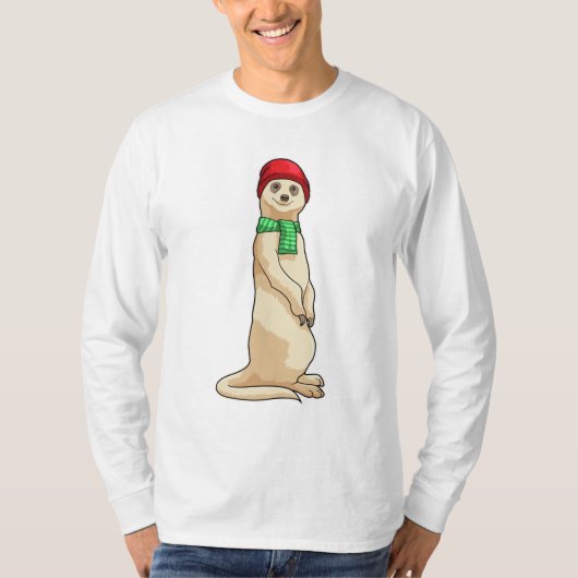 Meerkat met Pet en Scarf T-shirt (Voorkant)