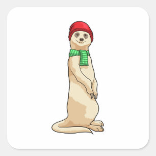 Meerkat met Pet en Scarf Vierkante Sticker