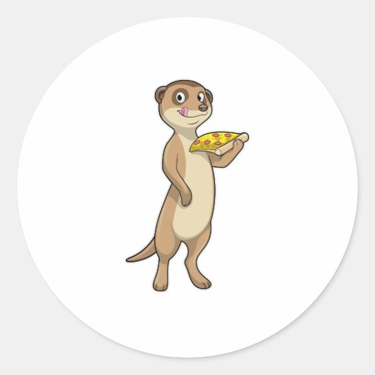 Meerkat met Pizza Ronde Sticker (Voorkant)