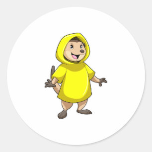 Meerkat met regenjas ronde sticker