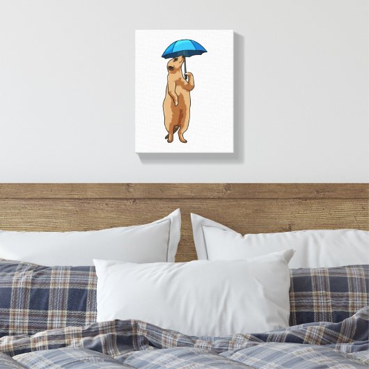Meerkat met Umbrella Canvas Afdruk (Insitu (Slaapkamer))