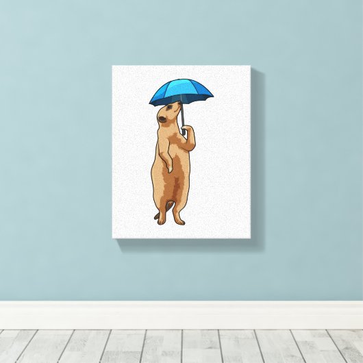 Meerkat met Umbrella Canvas Afdruk (Insitu (Houten vloer))