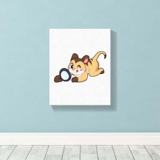 Meerkat met vergrootglas canvas afdruk (Insitu (Houten vloer))