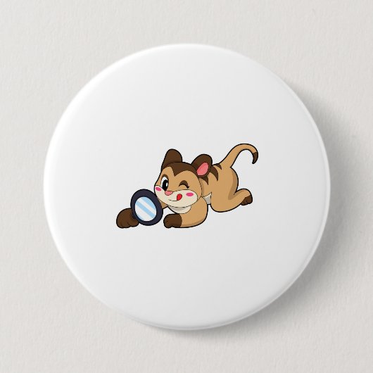 Meerkat met vergrootglas ronde button 7,6 cm (Voorkant)